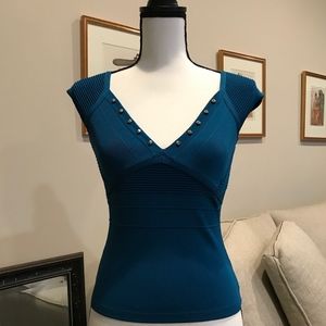 Versace Blueish Short Sleeve Studded Collar Blouse